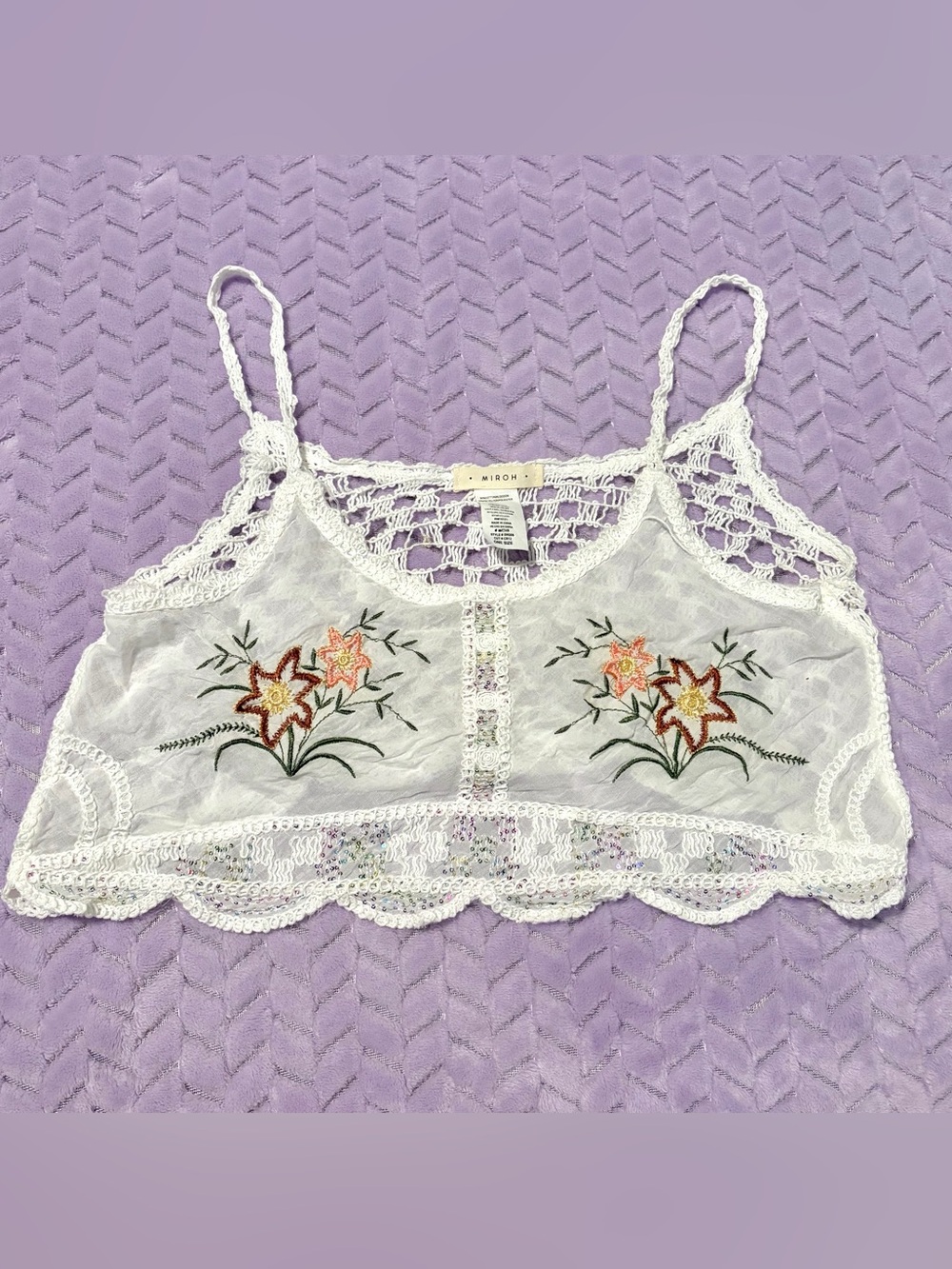 Miroh White Embroidered Crochet Lace Camisole Bralette